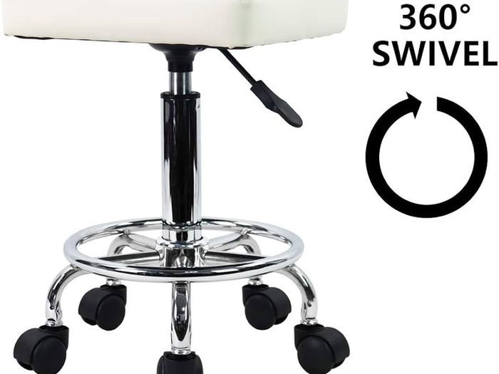 Square Rolling Stool with Foot Rest PU Leather Height Adjustable Spa Drafting Salon Tattoo Work Swivel Stools Task Chair Small
