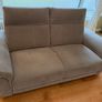Two-seater sofa and foot stool taupe velvet Image 2