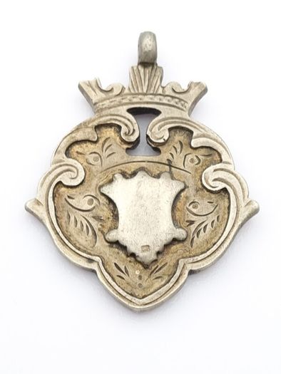 Antique 925 Sterling Silver Heraldic Fob Pendant, Rose Gold Detail Shield, Chester 1920