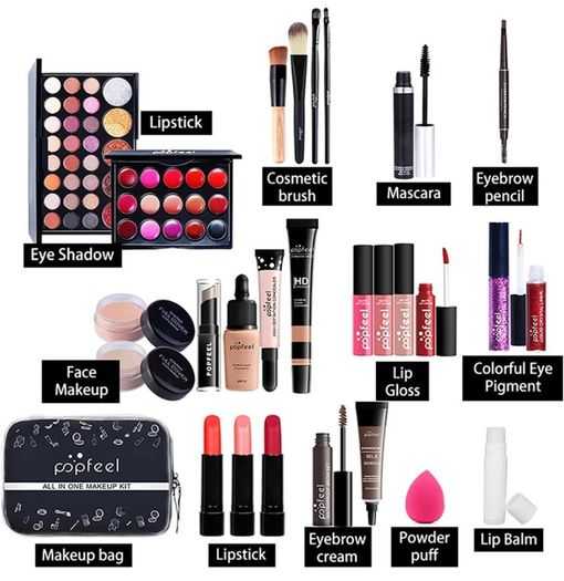 28Pcs Professional Makeup Set, Essential Make up Starter Set All-In-One Make-up Gift Sets With Cosmetic bag Eyeshadow Palette Lip Gloss Concealer blush Foundation Brush (FREE POSTAGE)