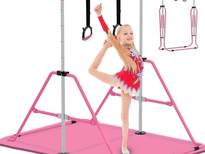 Gymnastics Bars, Junior Training Kip Bar Gymnastics Equipment for Home,Adjustable Height Folding Horizontal Bar with Gymnastic Rings for Kid