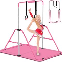 Gymnastics Bars, Junior Training Kip Bar Gymnastics Equipment for Home,Adjustable Height Folding Horizontal Bar with Gymnastic Rings for Kid