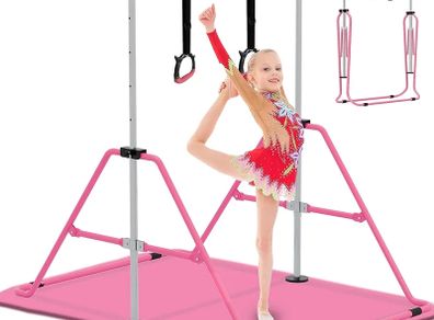 Gymnastics Bars, Junior Training Kip Bar Gymnastics Equipment for Home,Adjustable Height Folding Horizontal Bar with Gymnastic Rings for Kid