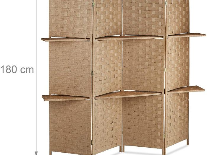 4-Piece Folding Room Divider 2 Shelves - Free Delivery Nationwide
