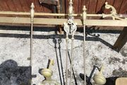 fire hearth surround and matching dogs with poker shovel and thongs