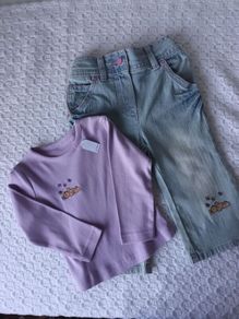 Baby Clothes Set: Top & Jeans with Hand Stitched Motifs: 12-18 Months