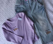 Baby Clothes Set: Top & Jeans with Hand Stitched Motifs: 12-18 Months
