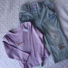 Baby Clothes Set: Top & Jeans with Hand Stitched Motifs: 12-18 Months