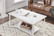 2-Tier Coffee Table with Open Shelf for Spacious Storage, Coffee Desk, Industrial-Style for Living Room, Home, Office White Marble (FREE POSTAGE)