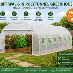 20ft Walk-In Polytunnel Greenhouse with Galvanized Steel Frame and PE Cover