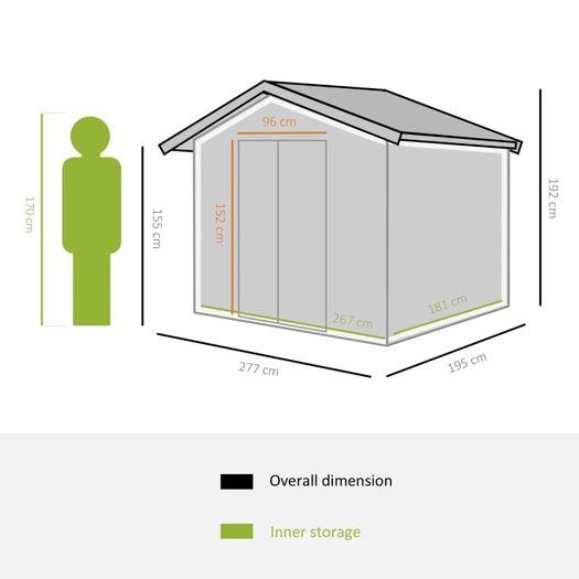 9 x 6FT Metal Shed Roofed Garden Shed Outdoor Storage Shed with Foundation Ventilation & Doors, Dark Grey (FREE POSTAGE)