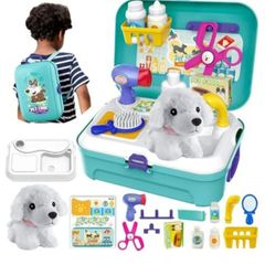Dog Grooming Kit Backpack & Accessories Play Care Veterinarian Role-playing Set
