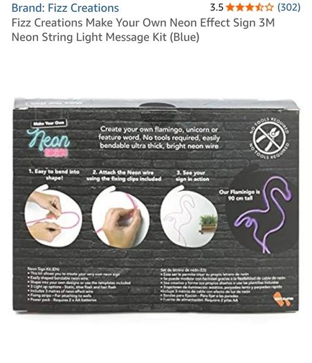 Fizz Creations Make Your Own Neon Sign - 1 Metre Neon Blue String With x3 Different Settings & 3 Metre Shape Wiring - RRP - 18.99