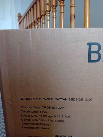 BRAND NEW + SEALED Birlea "Croxley" Rattan Bedside Drawers/Side Table