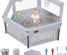 Baby Playpen Foldable, Playpen for Baby and Toddlers with Breathable Mesh Walls Fitted mat for Indoor and Outdoor