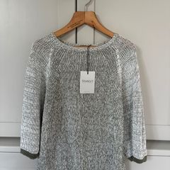 Luxury Italian designer Transit knit jumper/top in cotton and linen with a two tone colour scheme in off white and olive green brand new