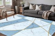 Machine Washable Rug, Non-Slip Low Pile Bedroom Rugs with Marble Pattern, Soft Area Rugs for Lounge &amp; Dining Room, Blue &amp; White, 160x230 cm