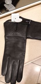 Ladies Black Genuine Leather Faux Fur Lined Gloves M-L