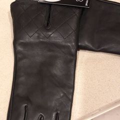 Ladies Black Genuine Leather Faux Fur Lined Gloves M-L