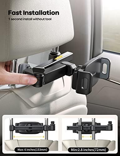 Car Headrest Tablet Mount Aluminium Arm 2025 Adjustable Car Tablet Holder, 360 rotaotating Backseat Mount for Kids, for 2024 iPad Pro 13, Air 6, Mini, Tab, Phones, 4.7-13 inch Device - Black