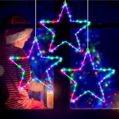 Christmas Window Lights, 3 Packs Battery Operated 45 LED Window Star Hanging Lights with 8 Modes & Remote for Christmas Bedroom Party Indoor Outdoor Decorations(Multicolor)