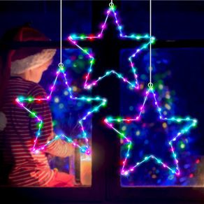 Christmas Window Lights, 3 Packs Battery Operated 45 LED Window Star Hanging Lights with 8 Modes & Remote for Christmas Bedroom Party Indoor Outdoor Decorations(Multicolor)