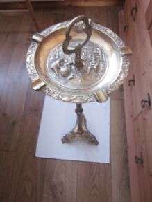 Antique Embossed Brass Ornate Standing  Ashtray German Metal