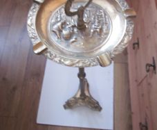 Antique Embossed Brass Ornate Standing  Ashtray German Metal