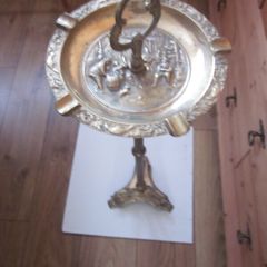 Antique Embossed Brass Ornate Standing  Ashtray German Metal