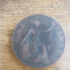 Great Britain UK 1918 One Penny George V Coin - free standard postage