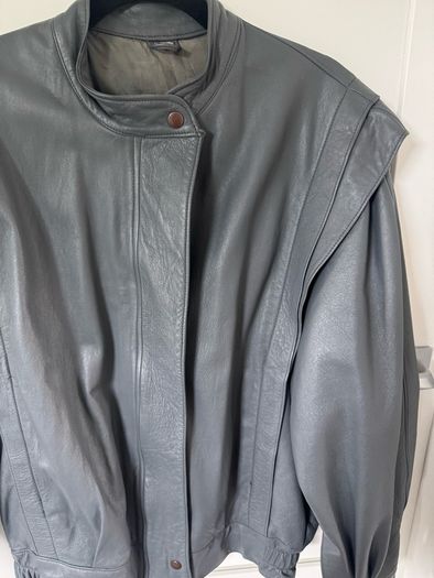Vintage Grey Leather Jacket Size 40