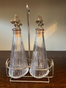Vintage Glass Cruet Set with Grape Stoppers