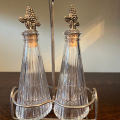Vintage Glass Cruet Set with Grape Stoppers