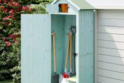 Wooden Garden Shed with 3 Shelves, Vertical Utility Shed Outdoor Tool Storage Cabinet, 77 x 54.2 x 179cm, Blue