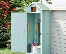 Wooden Garden Shed with 3 Shelves, Vertical Utility Shed Outdoor Tool Storage Cabinet, 77 x 54.2 x 179cm, Blue