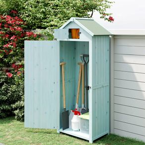 Wooden Garden Shed with 3 Shelves, Vertical Utility Shed Outdoor Tool Storage Cabinet, 77 x 54.2 x 179cm, Blue
