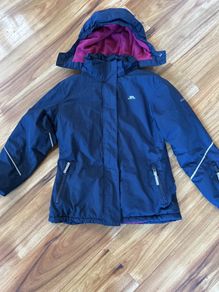 Trespass navy jacket fully fleece lined removable hood age 9-10