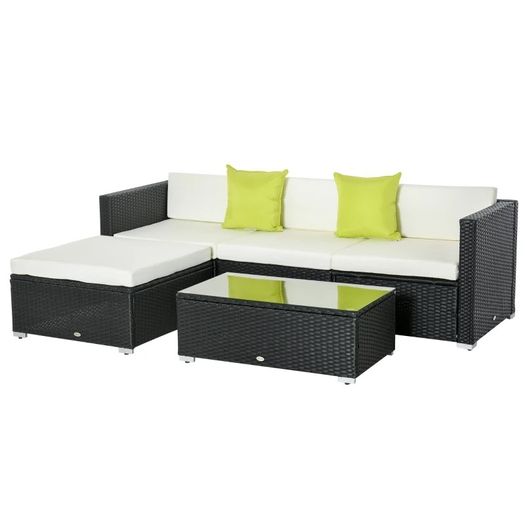 5PC Rattan Furniture Set Garden Outdoor Sectional Sofa Coffee Table Combo Patio Furniture Metal Frame w/Cushion Pillows (FREE SHIPPING)