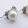 Vintage 14k Solid White Gold Round Bead Cultured Pearl Diamond Earrings 3,37g Image 7