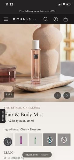 New RITUALS The Ritual of Sakura Shimmering Body Spray and Hair and Body Mist