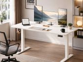 Electric Height Adjustable Standing Desk 140 cm WhiteSit Stand Office Desk with Memory Presets, Cable Management & Hooks