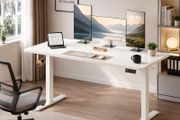 Electric Height Adjustable Standing Desk 140 cm WhiteSit Stand Office Desk with Memory Presets, Cable Management &amp; Hooks