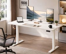 Electric Height Adjustable Standing Desk 140 cm WhiteSit Stand Office Desk with Memory Presets, Cable Management & Hooks