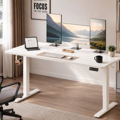 Electric Height Adjustable Standing Desk 140 cm WhiteSit Stand Office Desk with Memory Presets, Cable Management & Hooks