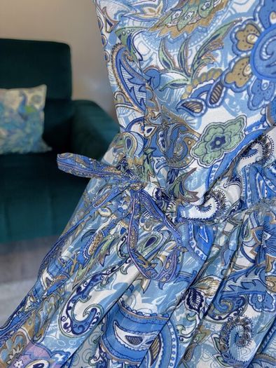 Ladies Cornflower Blue Paisley Printed Lace insert Midi Dress from Jessica Graaf