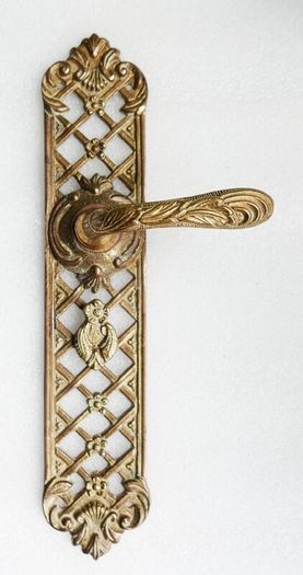 Monumental 11" Vintage Baroque Lattice Cast Brass Door Handle