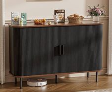 Sideboard Cabinet, Buffet Storage Cabinet, Kitchen Cupboard with Tambour Sliding Door, Storage Unit for Living Room Home Dinning Room Modern,Black