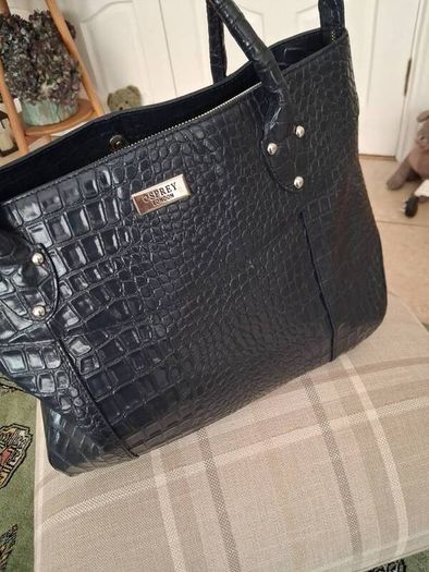 Osprey of London Navy Patent Crocodile Leather Handbag