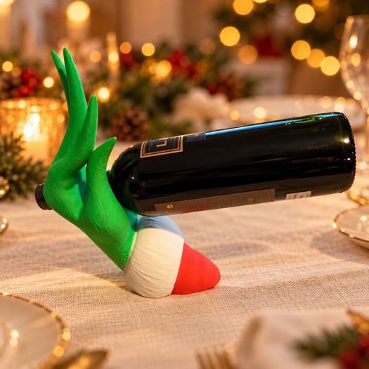 Green Christmas Hand Wine Bottle Holder, Funny Wine Gift 3D