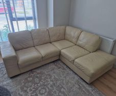 Cream Leather L Couch